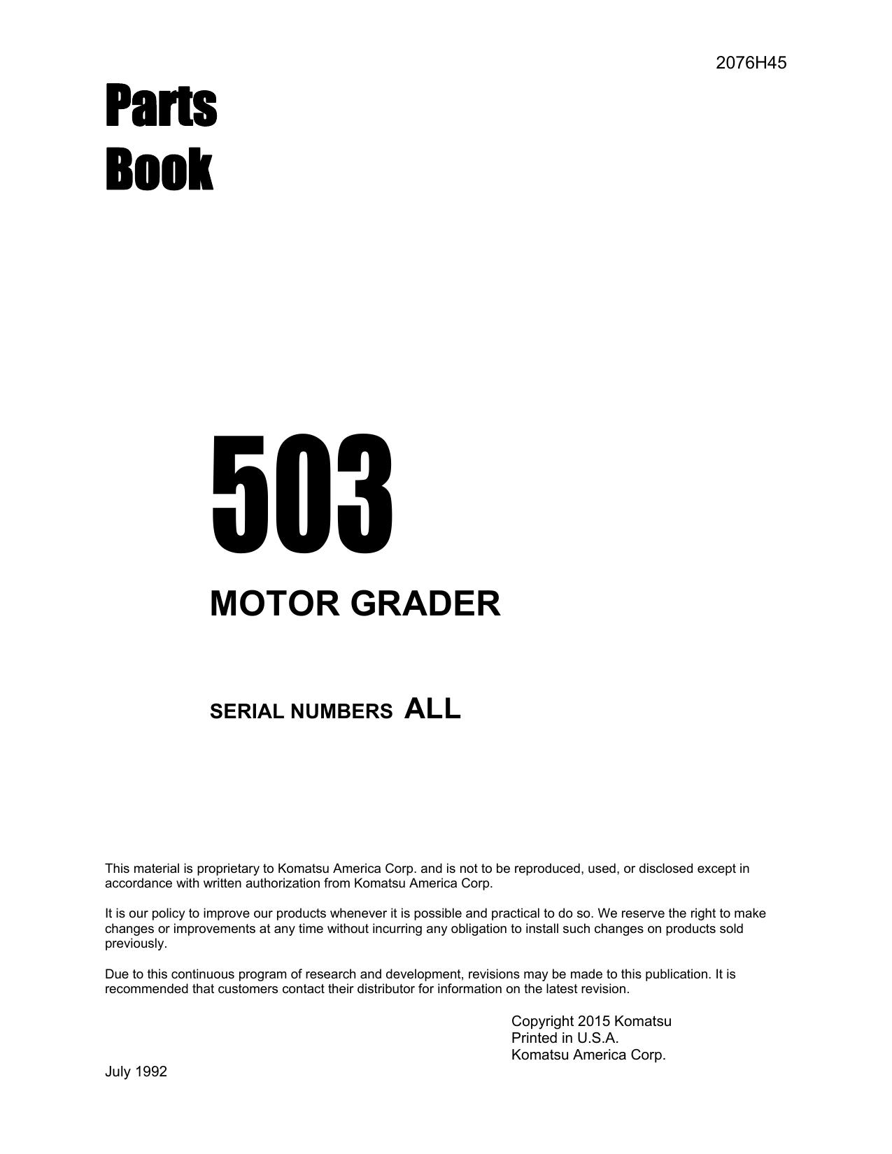 503 MOTOR GRADER  PARTS MANUAL